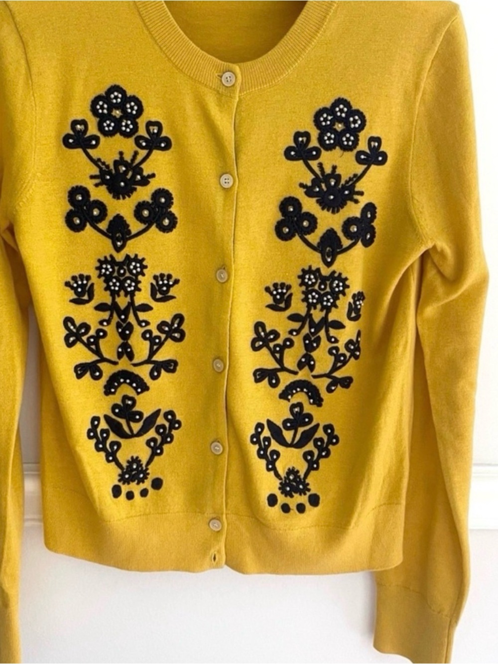 ❤️J. Crew Gold Embroidered Button-Pearl Cardigan Sweater